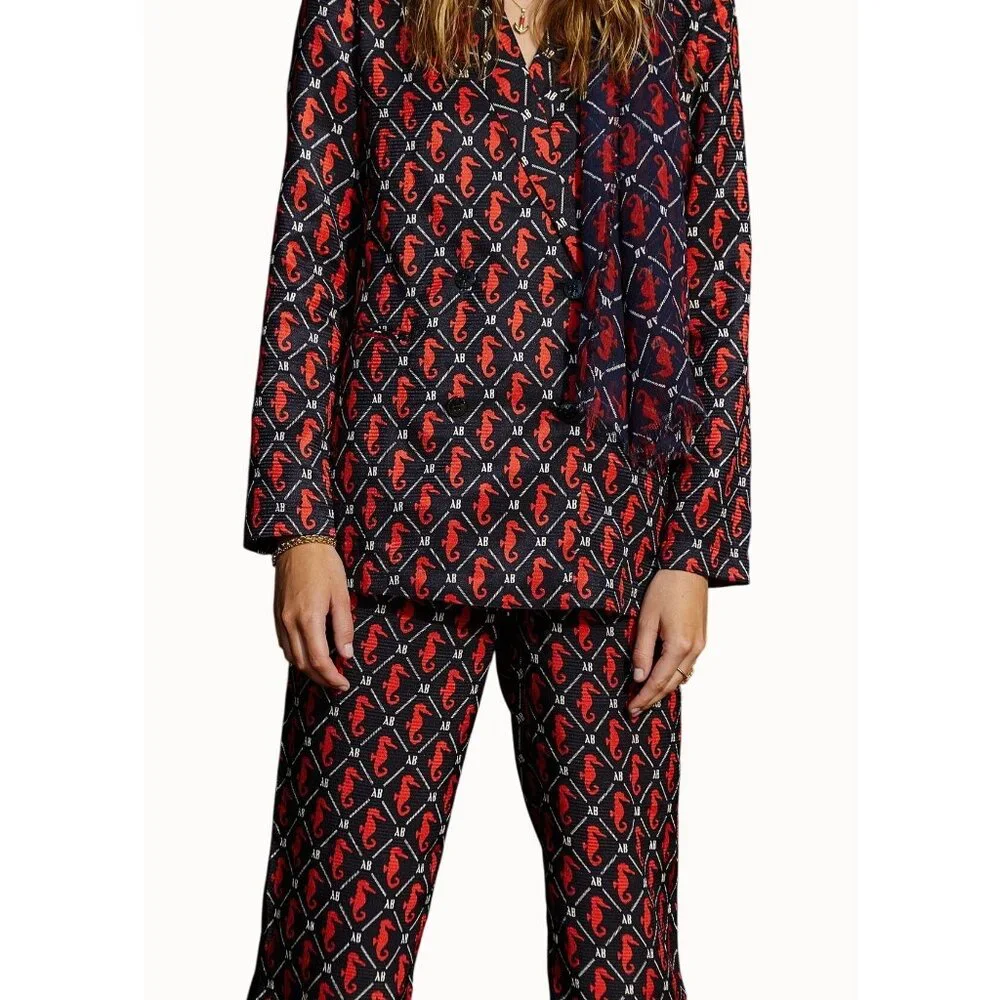 Scotch & Soda Amsterdams Blauw Matchy Seahorse Blazer & Pajama Style Pants Small - Picture 2 of 13